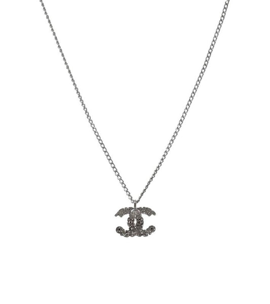 Chanel CC Lettering Silver Necklace