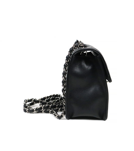 Chanel Black Caviar Quilted CC Chain Shoulder Bag with Built-in Chip