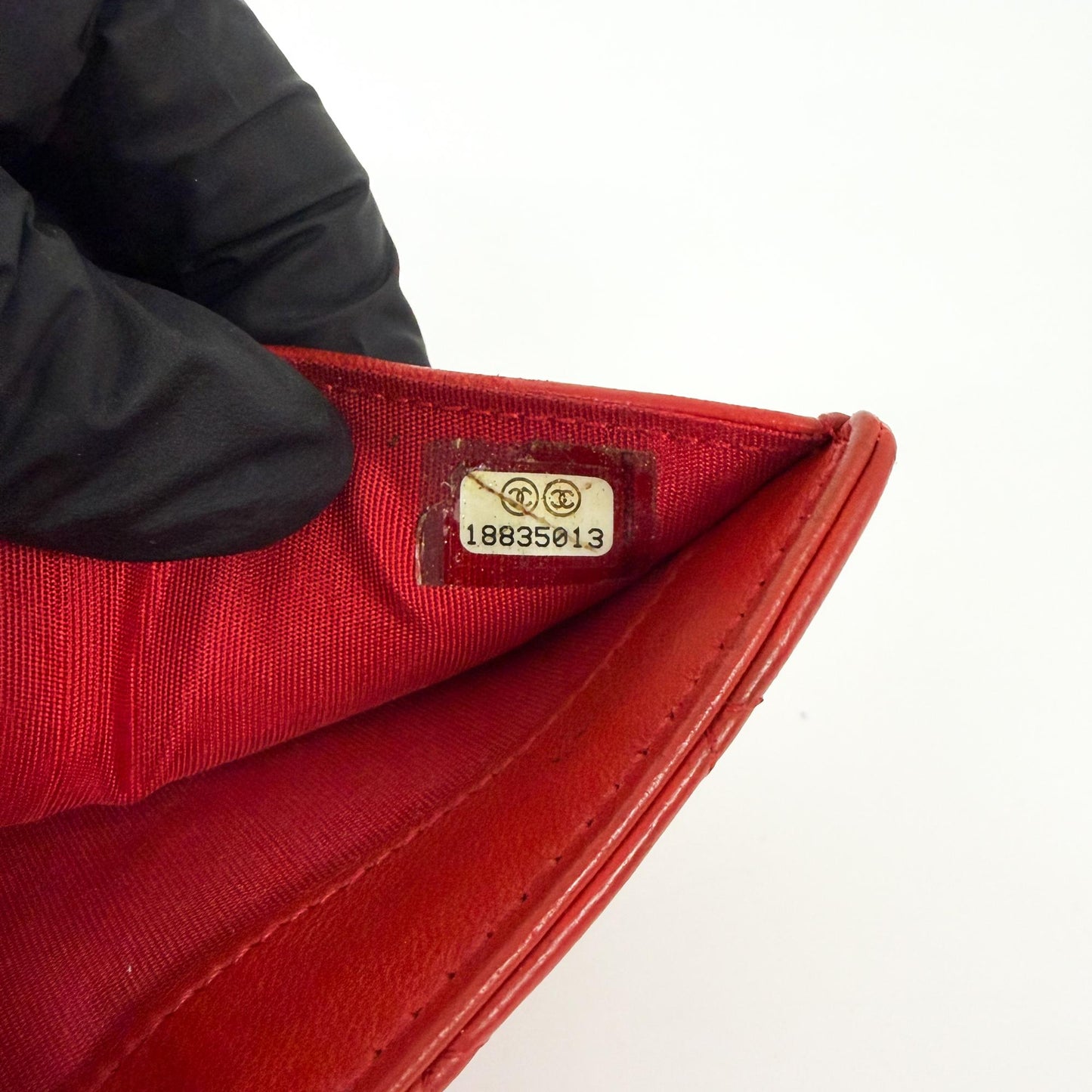 Chanel Lambskin Red Quilted Tab Wallet
