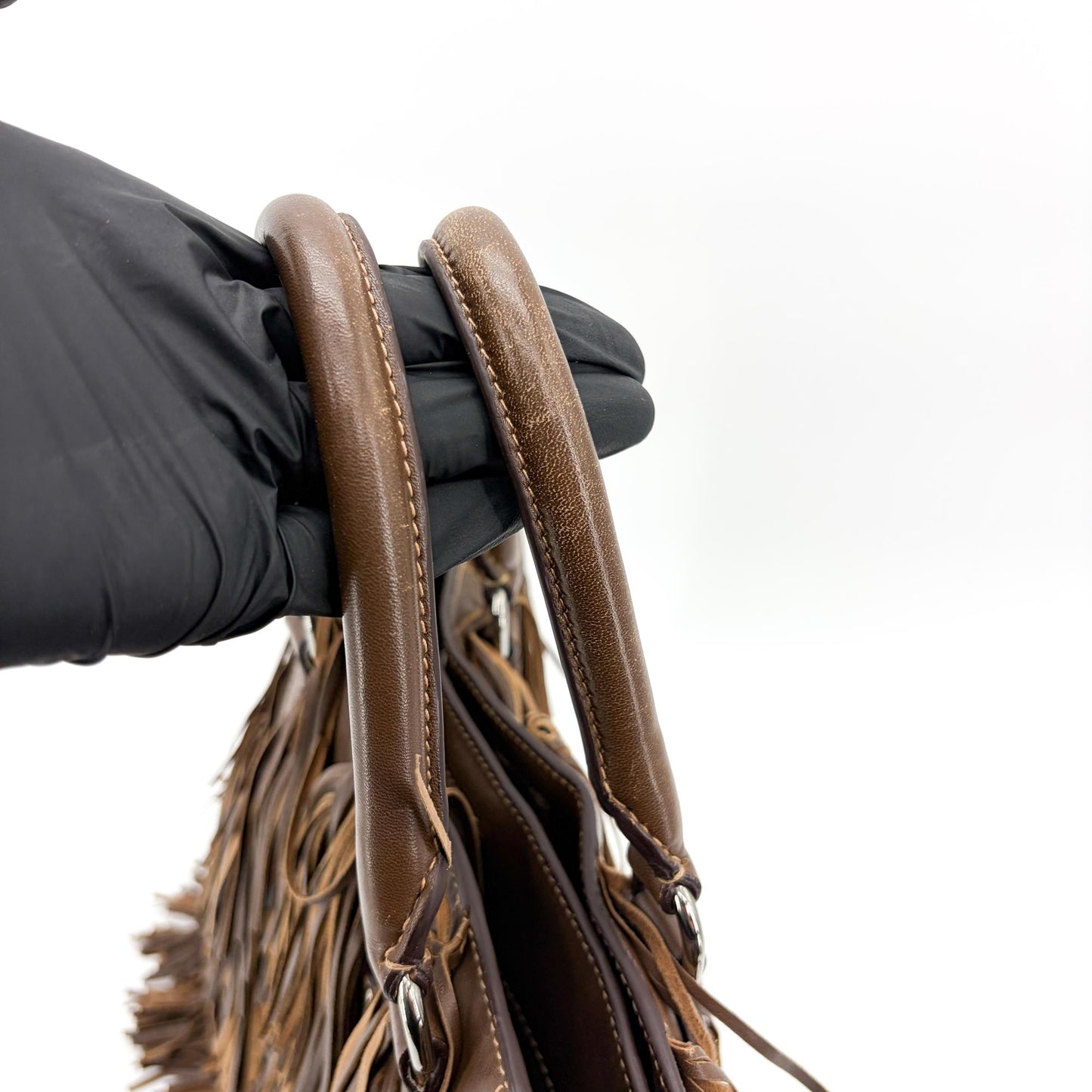 Prada Vitello Daino Fringe Tote Bag Brown