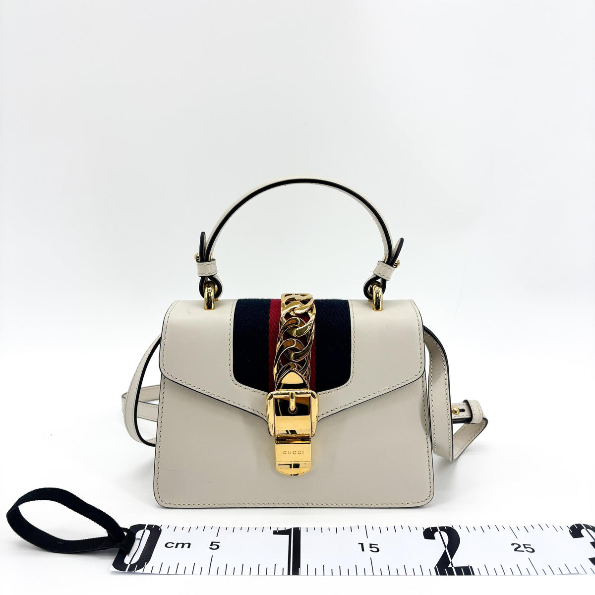 Gucci Sylvie Mini Leather Top Handle Bag White