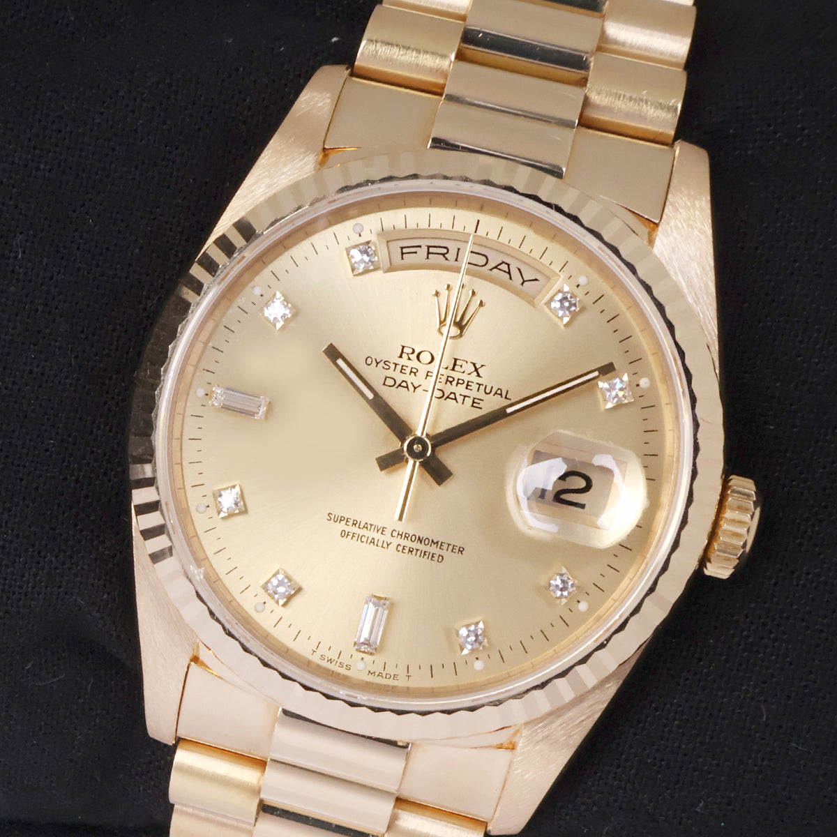 Rolex 18238 Yellow Gold Case Day-Date Diamond Automatic Watch