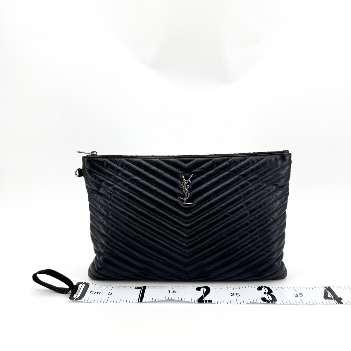 Saint Laurent Monogram Large Clutch Silver Hardware Black