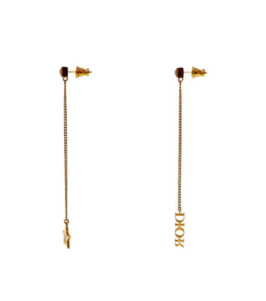 DIOR Star Chain Drop Gold Earrings