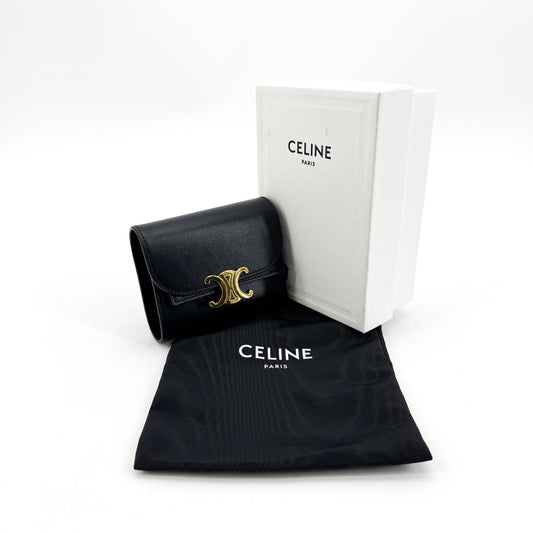 Celine Triomphe Small Wallet Shiny Calfskin Black