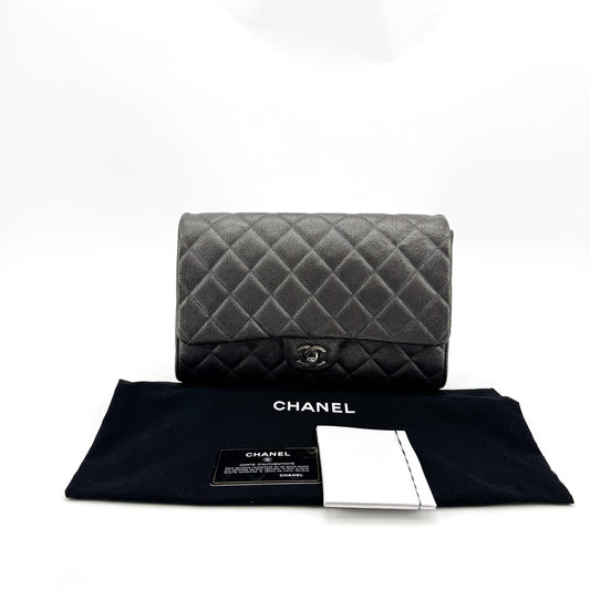 Chanel Classic Medium Flap Bag Caviar Silver Hardware Black