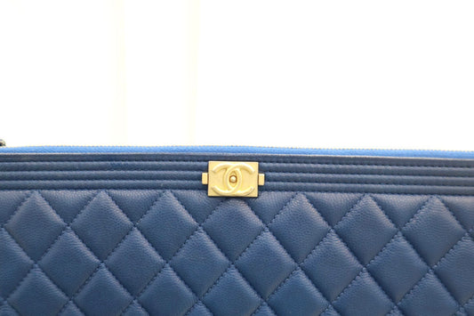 Boy New Medium Navy Gold Hardware Clutch