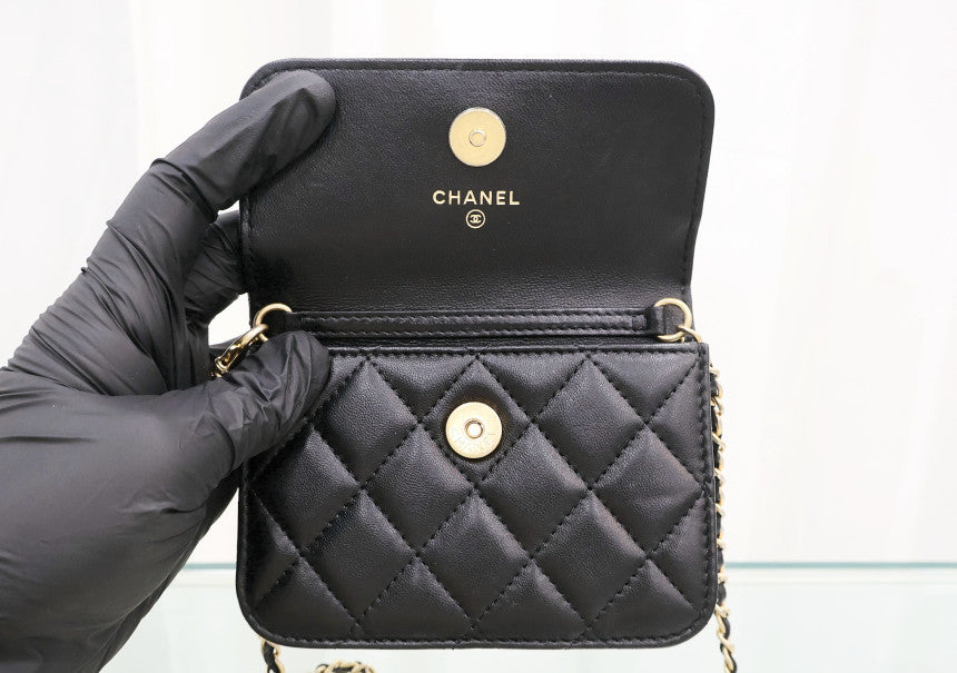 Lambskin Gold Ball Chain Flap Card Wallet Shoulder Bag