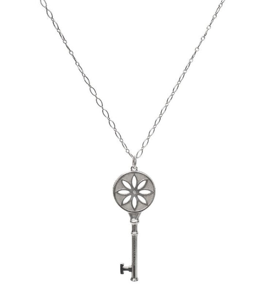 Tiffany 925 Sterling Silver Diamond Key Pendant Necklace