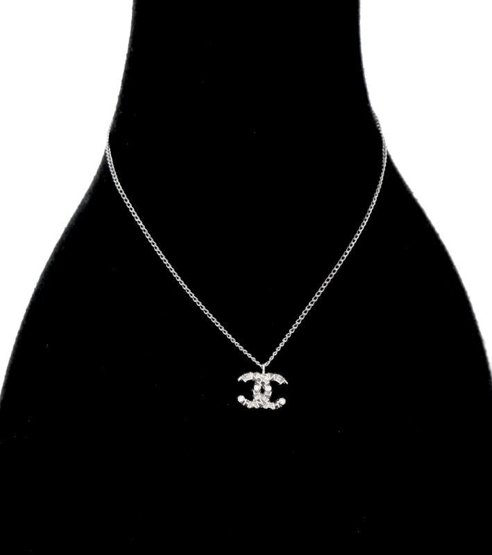 Chanel CC Lettering Silver Necklace