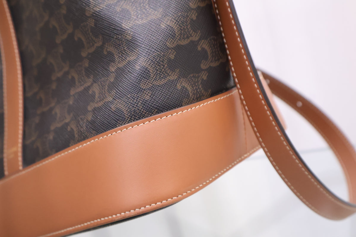 Triomphe Canvas Calfskin Medium Bucket Shoulder Bag 191132CAS.04LU