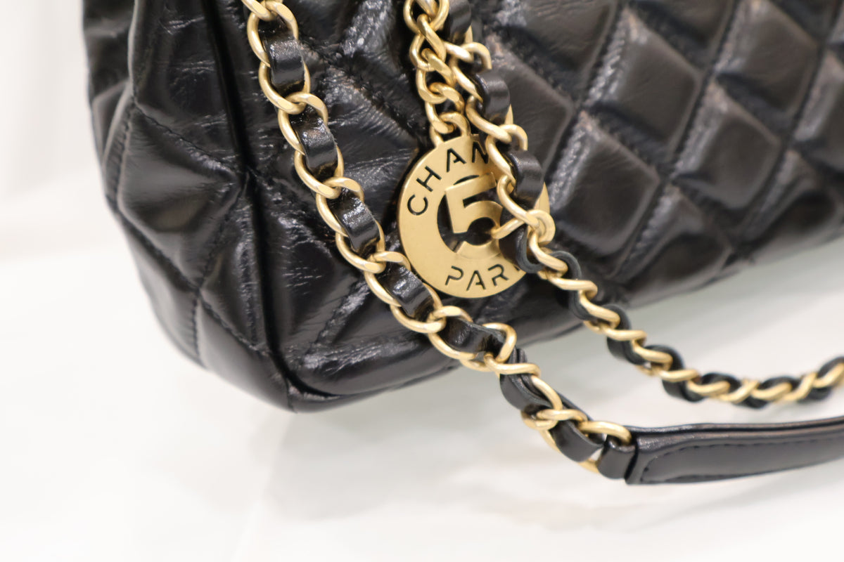Pocket Chain Shiny Crumpled Calf Chain Small Hobo Shoulder Bag AS4323 Black