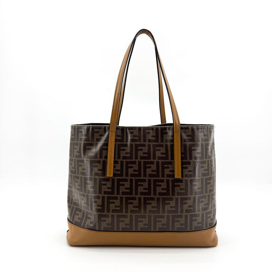 Fendi FF Zucca Logo Patch Tote Bag Brown