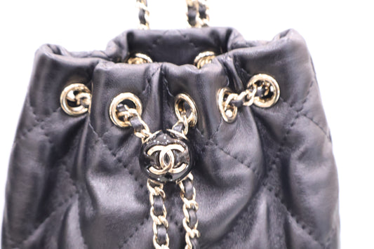 Lambskin Chain Bucket Backpack Black AS4810