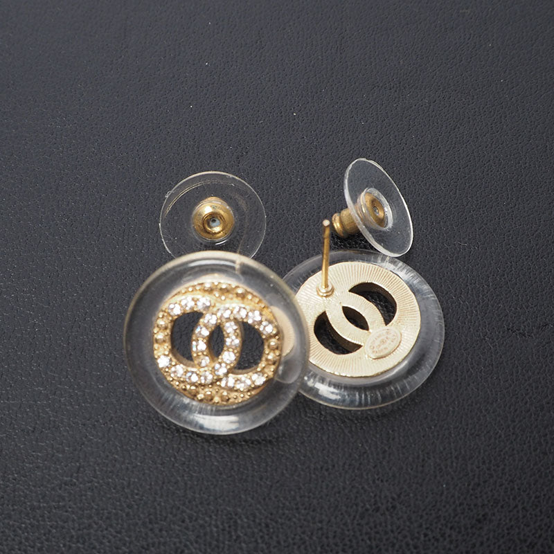 Chanel CC Logo Round Cubic Earrings