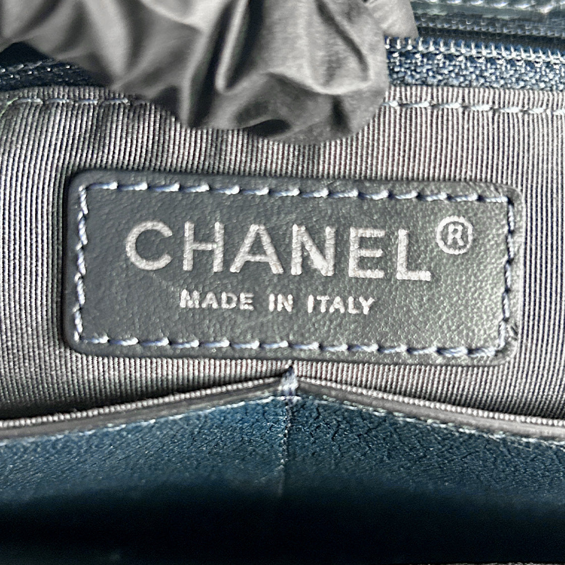 Chanel Navy Leather Large CC Logo Season Shoulder Bag