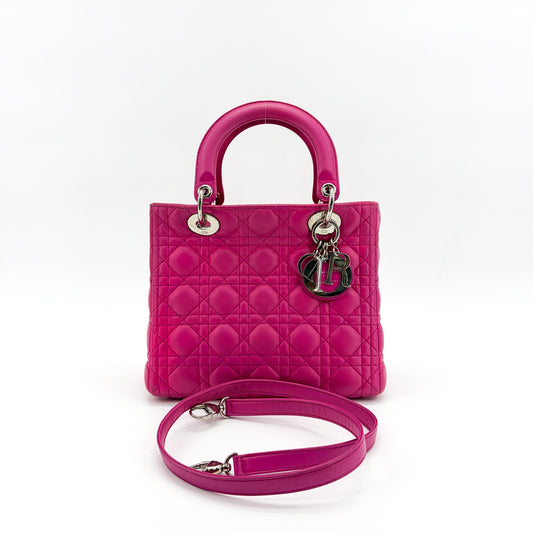 Dior Lady Dior Sac Moyen Agneau Fuchsia Argent