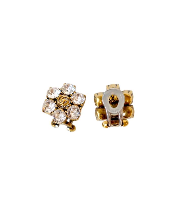 Gucci Crystal Double G Gold Earrings