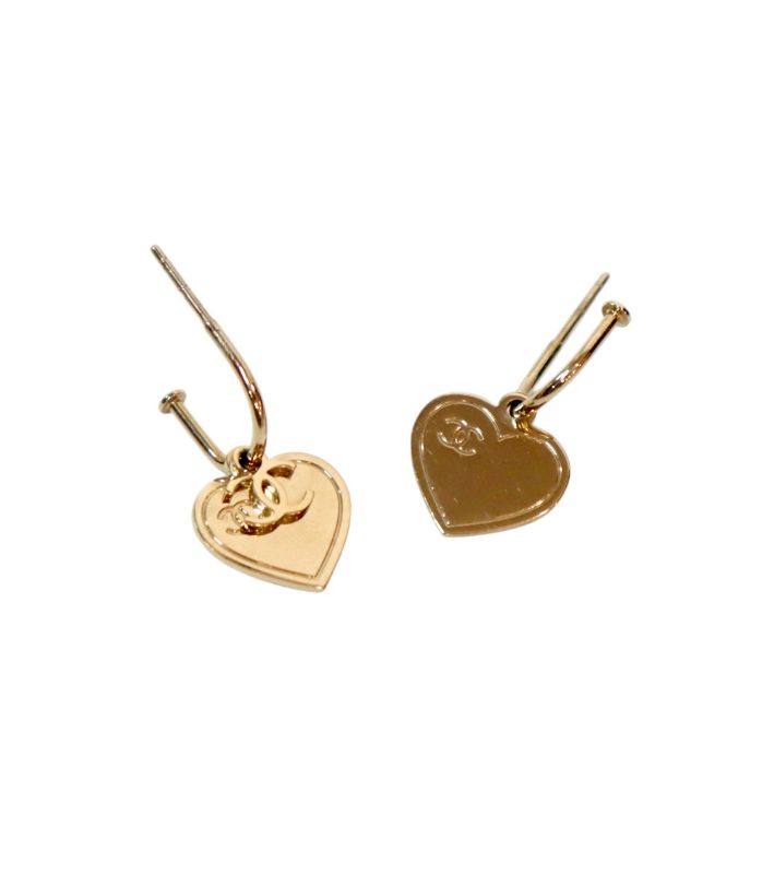 Chanel B17 Heart CC Gold Earrings