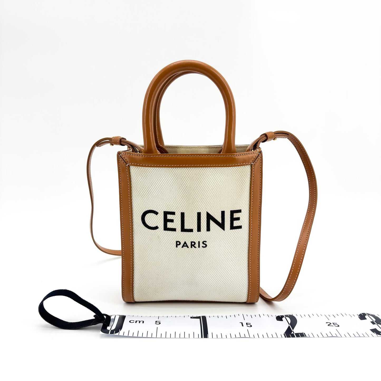 Celine Mini Vertical Cabas Bag Textile Tan