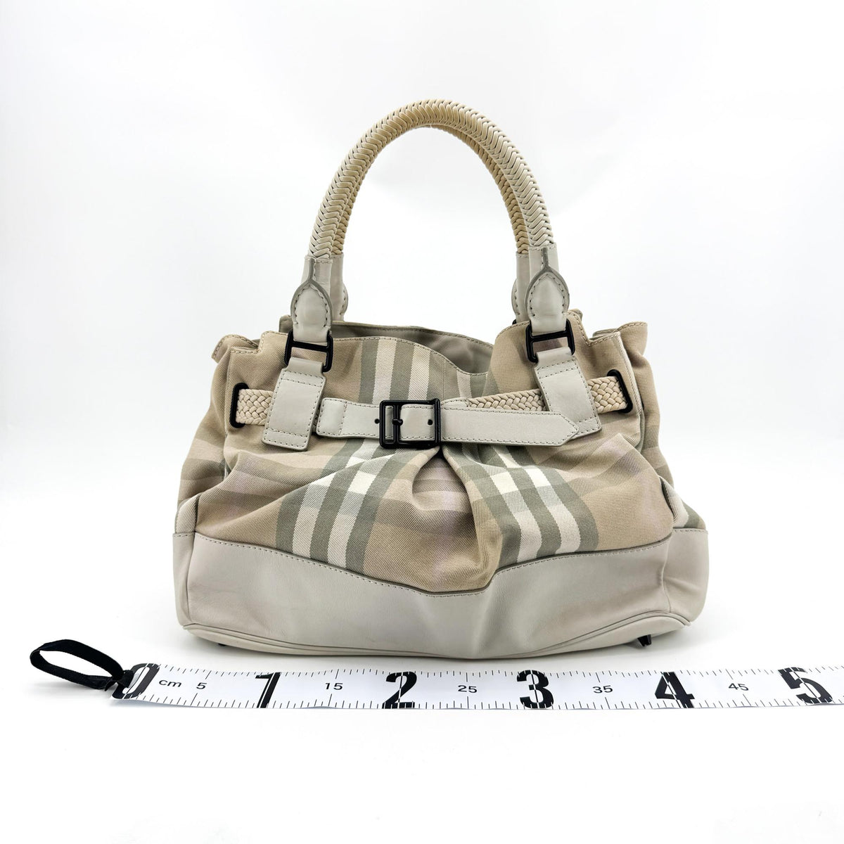 Burberry Mega Check Canvas Belted Tote Bag Beige