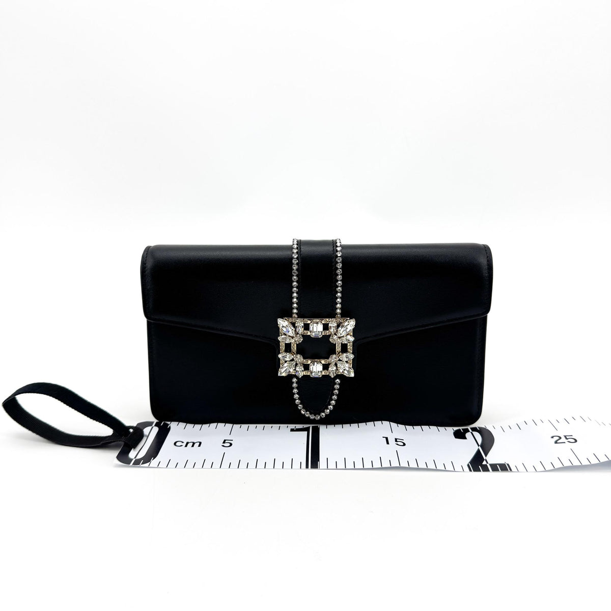 Roger Vivier Brushe Vivier Strass Buckle Leather Clutch Black