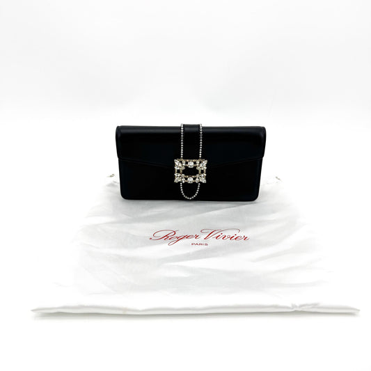 Roger Vivier Brushe Vivier Strass Buckle Leather Clutch Black