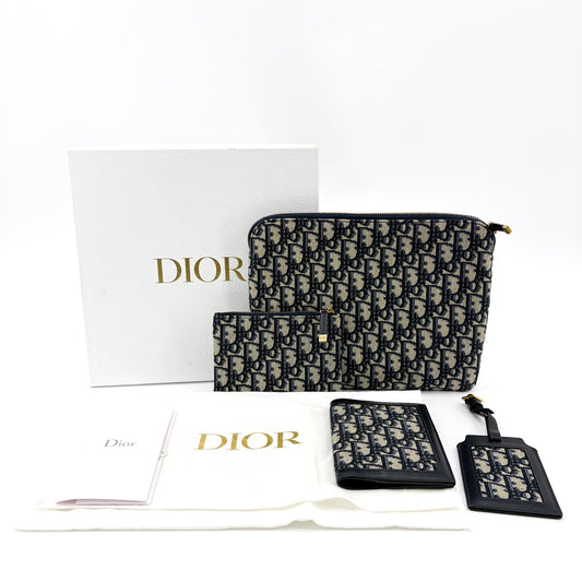Dior Oblique Jacquard Zipper Pouch Navy