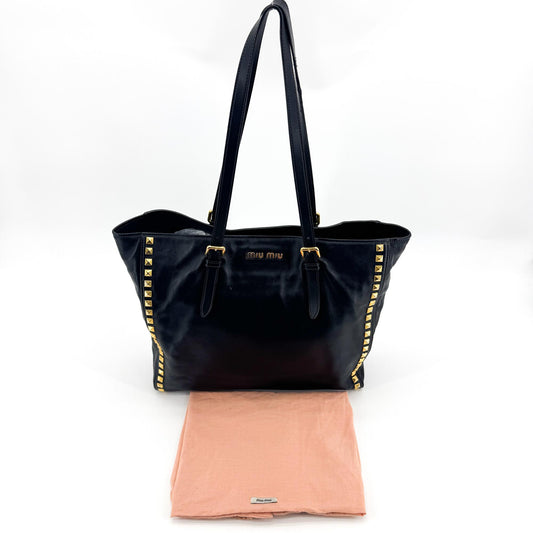 Miu Miu Vitello Studded Tote Bag Black