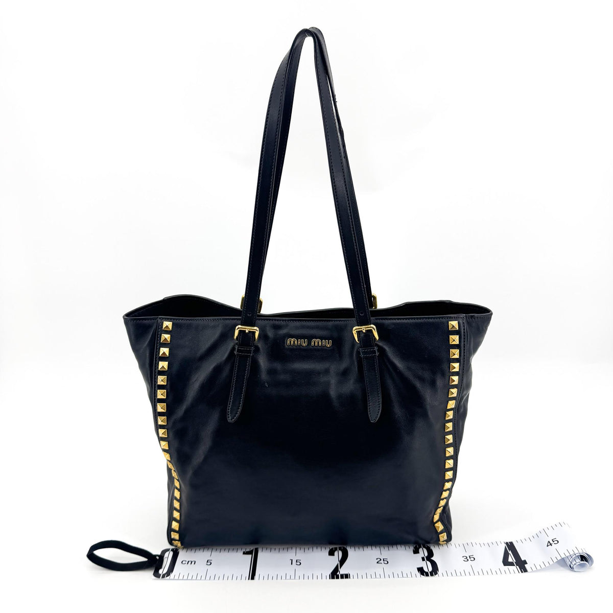 Miu Miu Vitello Studded Tote Bag Black