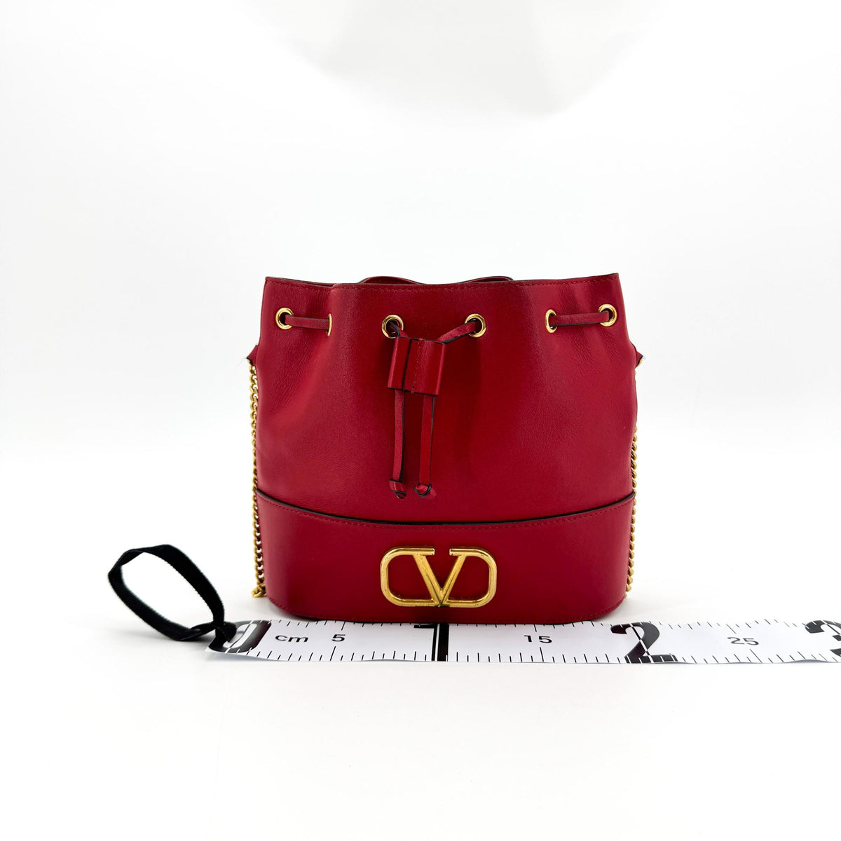 Valentino V-Logo Signature Leather Small Bucket Bag Red