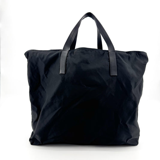 Prada Re-Nylon Leather Handle Tote Bag Black