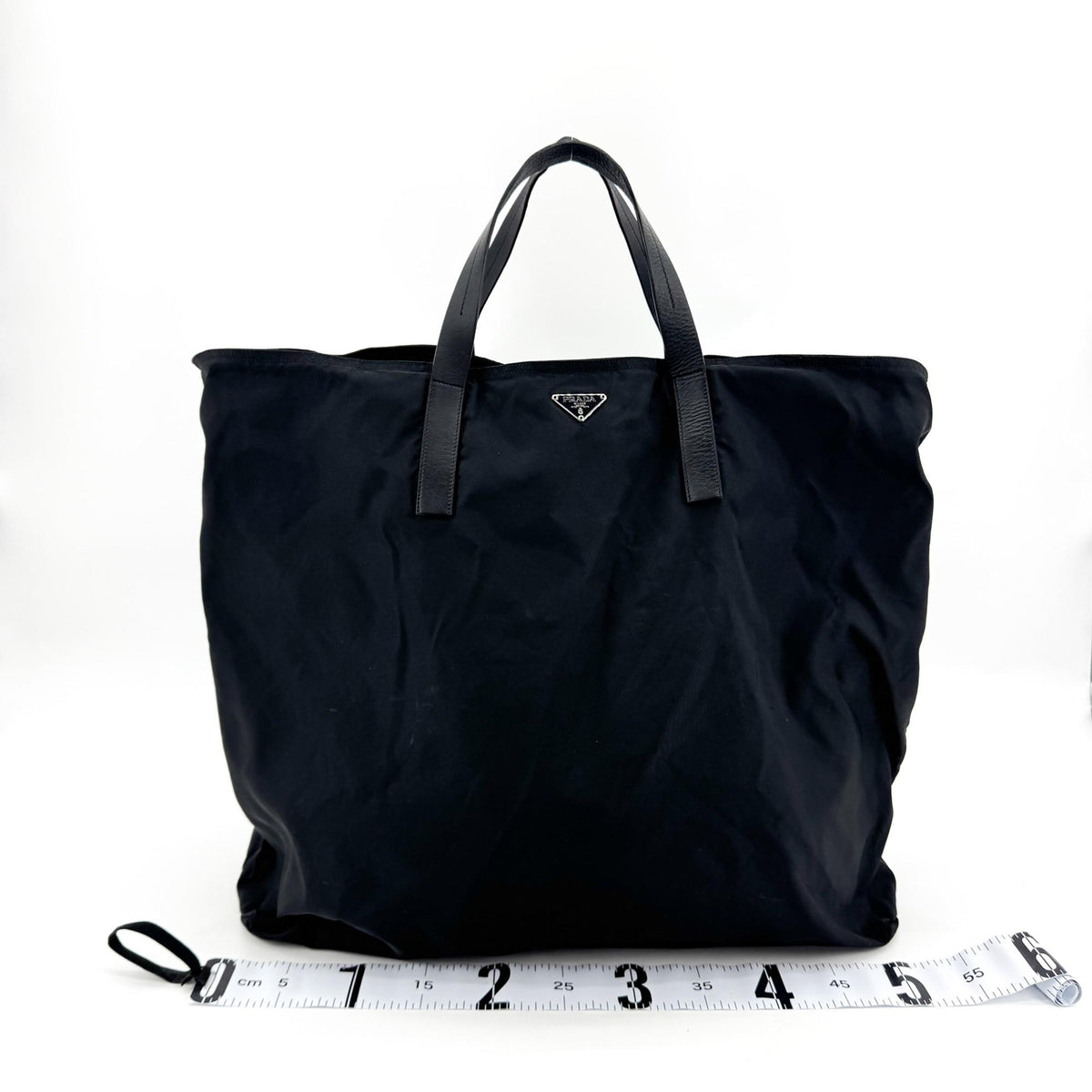 Prada Re-Nylon Leather Handle Tote Bag Black