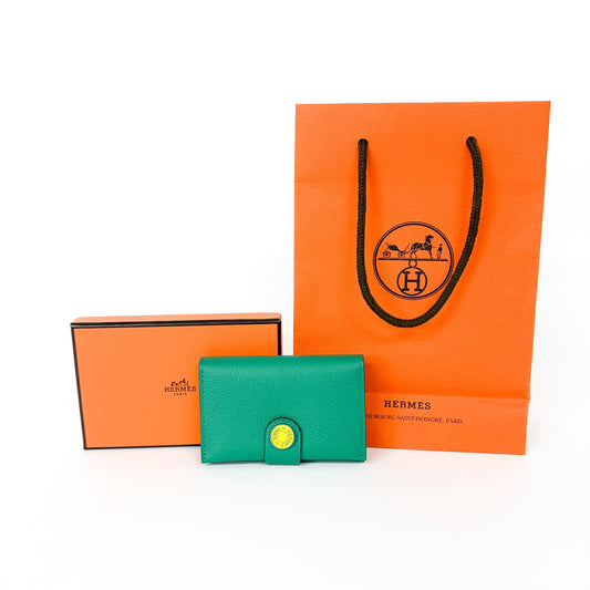 Portefeuille Hermès Dogon Compact Vert Menthe Finition Argentée