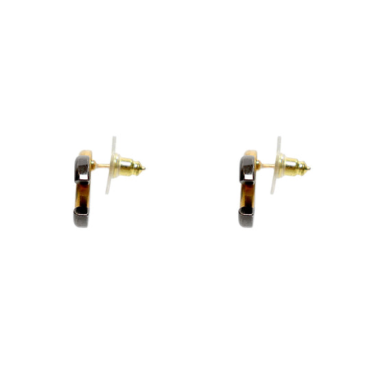 Chanel CC Logo Gold and Black Two-Tone Earrings