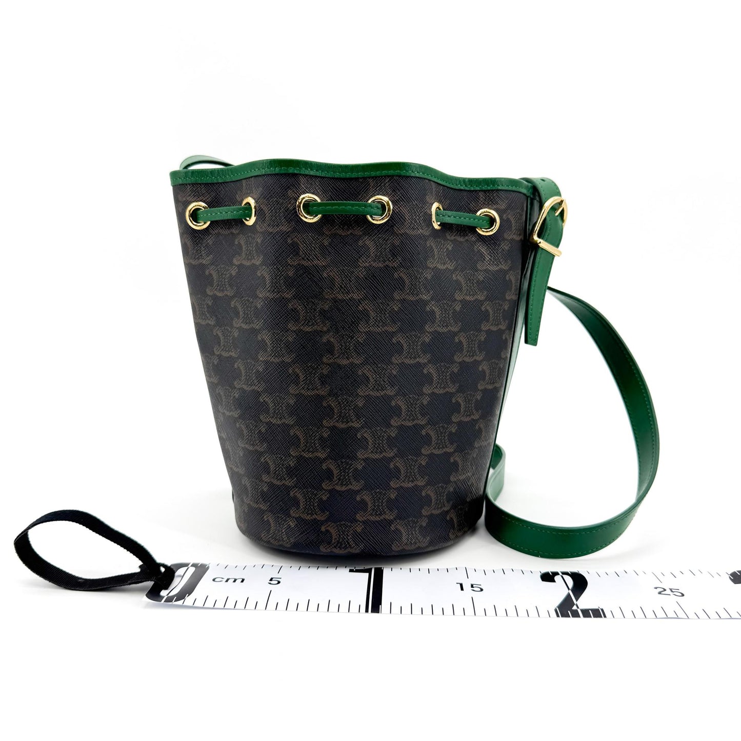 Celine Triomphe Canvas Small Bucket Bag Green