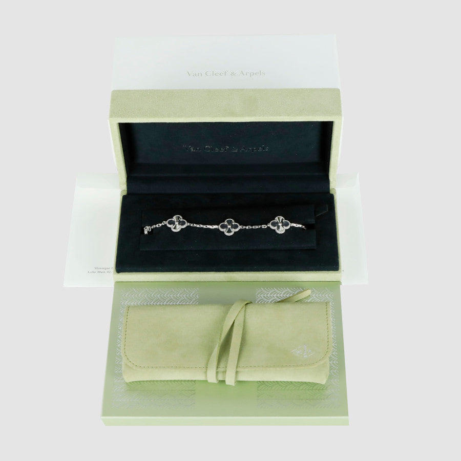 Van Cleef & Arpels Vintage Alhambra Guilloche 5-Motif White Gold Bracelet