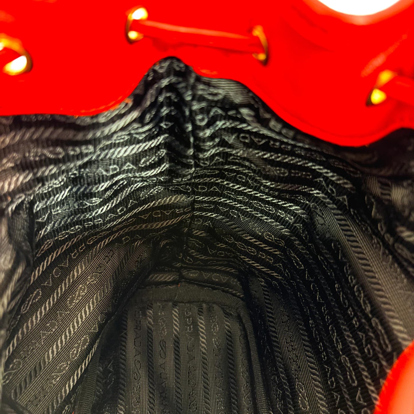 Prada Triangle Logo Leather Bucket Bag Red Gold Hardware