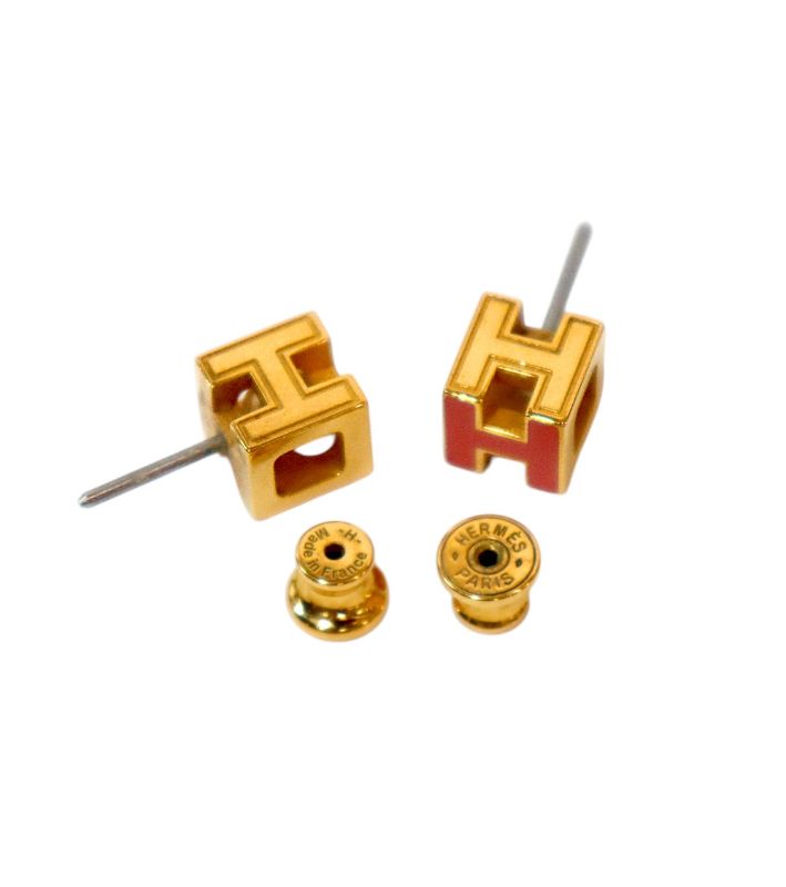 Hermès Pink Cage Gold Earrings