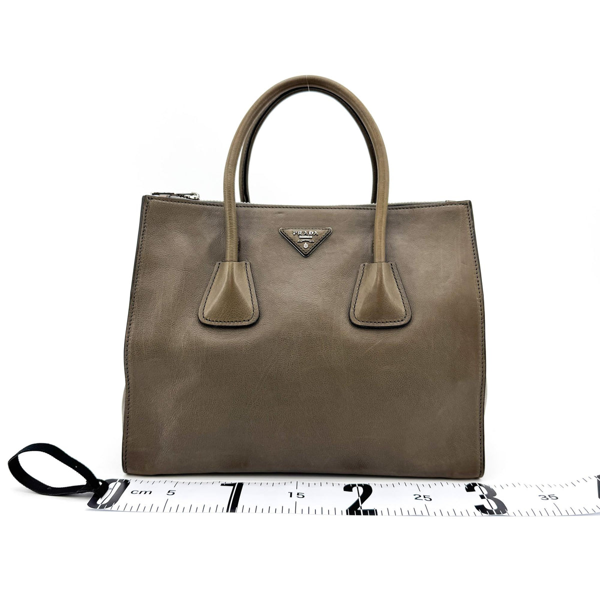 Prada Glass Calf Twin Pocket Tote Bag Brown