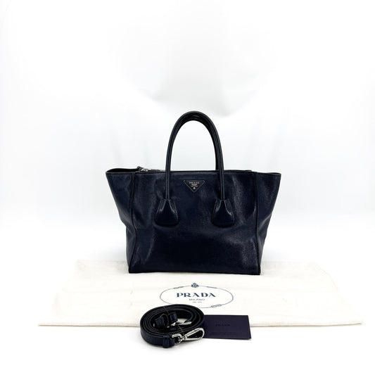 Prada Glace Calf Leather Tote Bag Navy