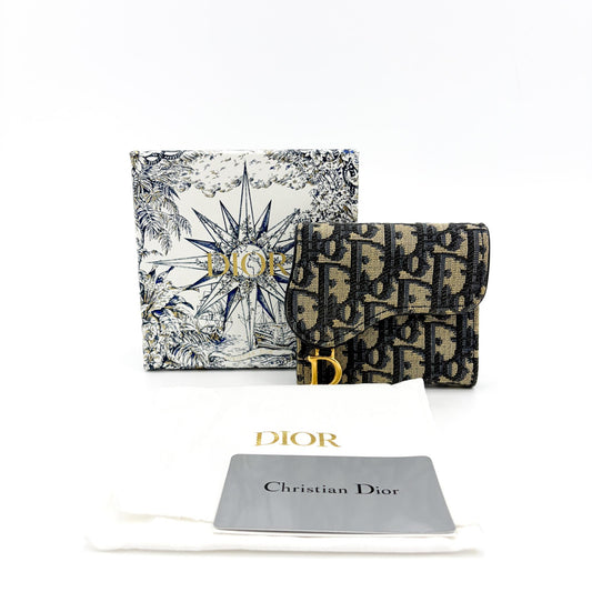 Portefeuille Dior Saddle Lotus Jacquard Oblique Bleu