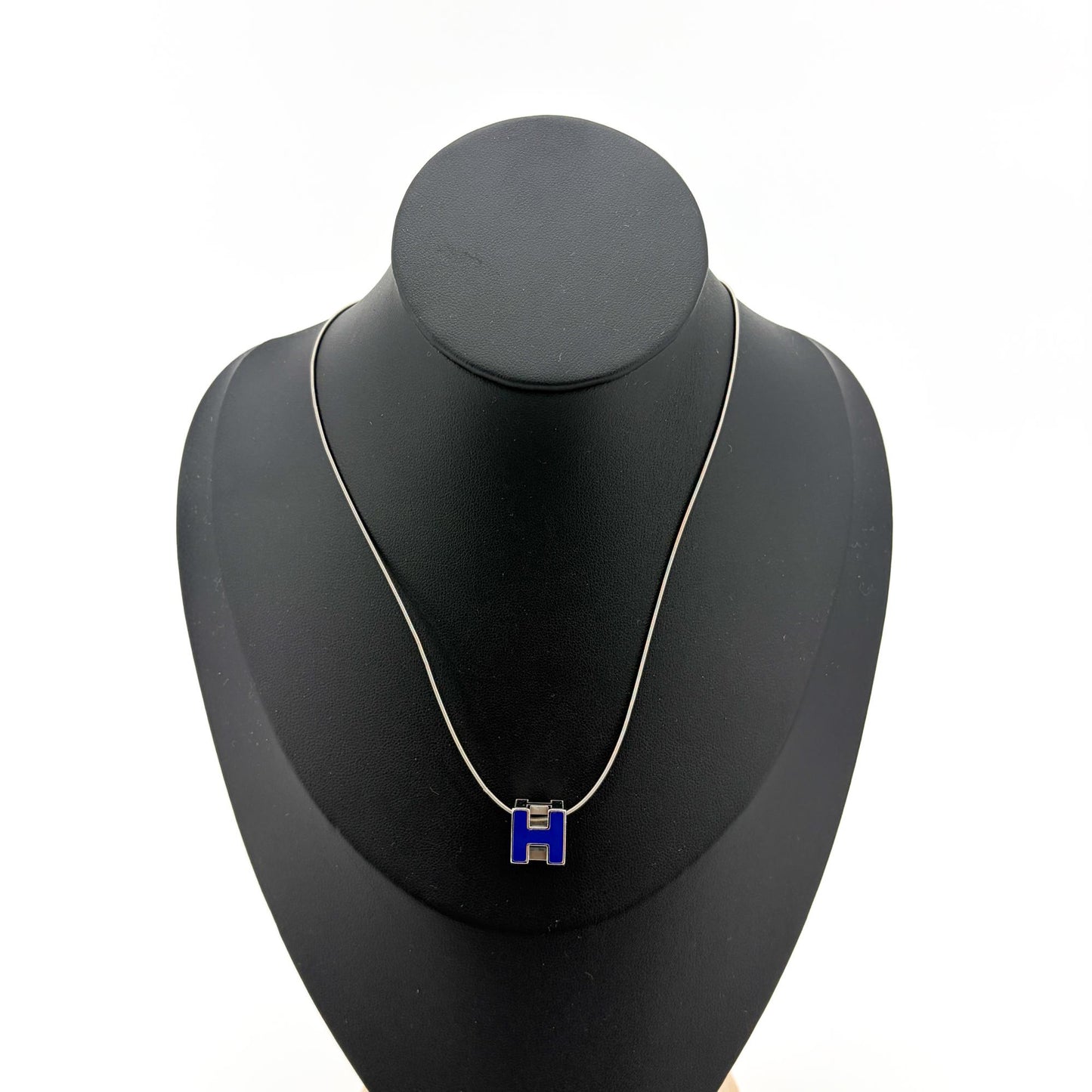 Hermès Cajou H pendant necklace silver blue