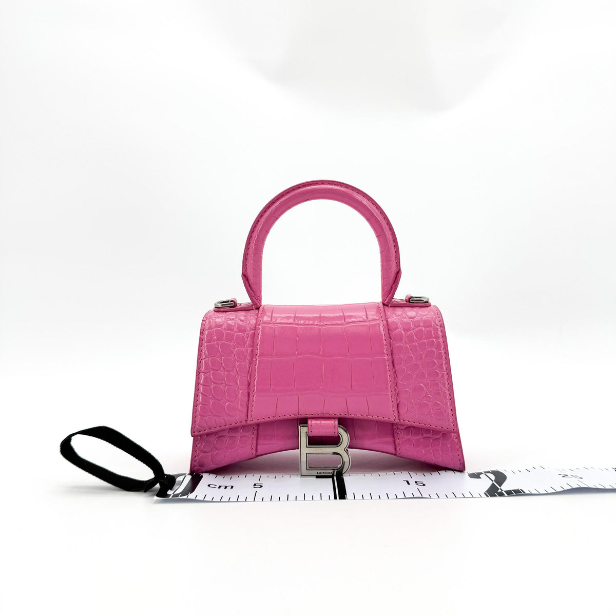 Balenciaga Micro Hourglass Top Handle Bag Pink Crocodile Embossing