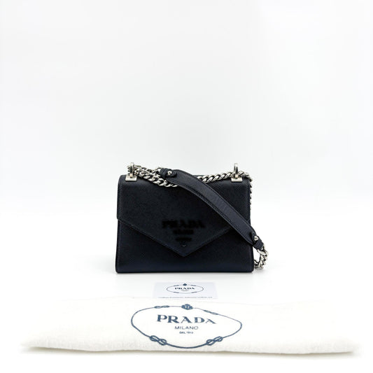 Prada Saffiano Monochrome Chain Shoulder Bag Black