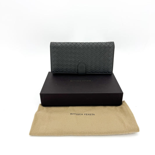 Bottega Veneta Intrecciato Flap Long Wallet Black