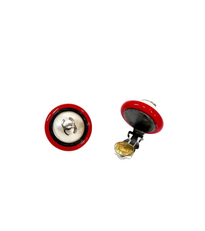 Chanel Red Pearl CC Earrings