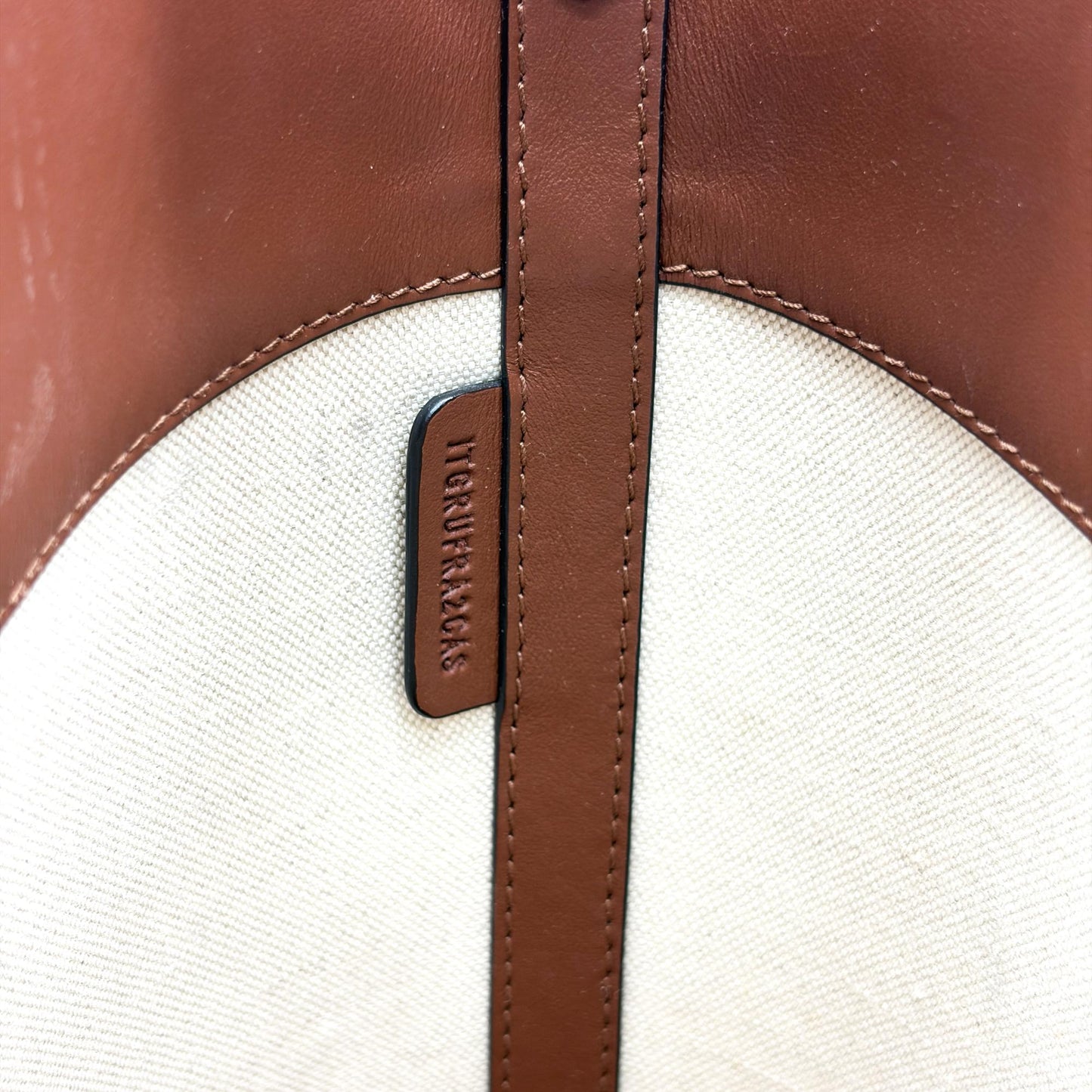 Burberry Small Canvas Leather Horseferry Print Pocket Bucket Bag Tan Natural