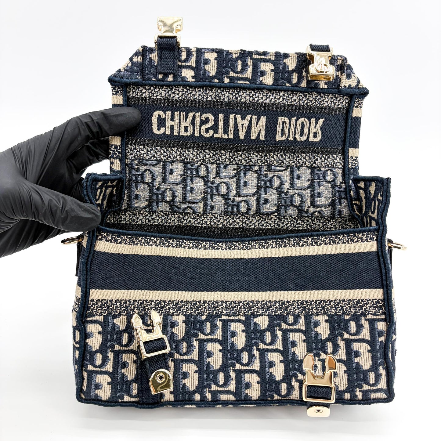 Dior Small Diorcamp Bag Navy Blue Oblique Embroidery