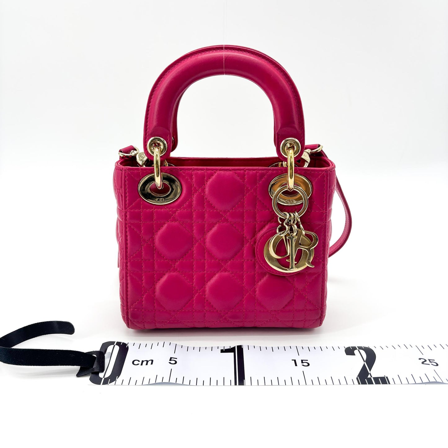 Sac Dior Lady Dior Mini Cuir d'Agneau Rose Fuchsia Métal Doré